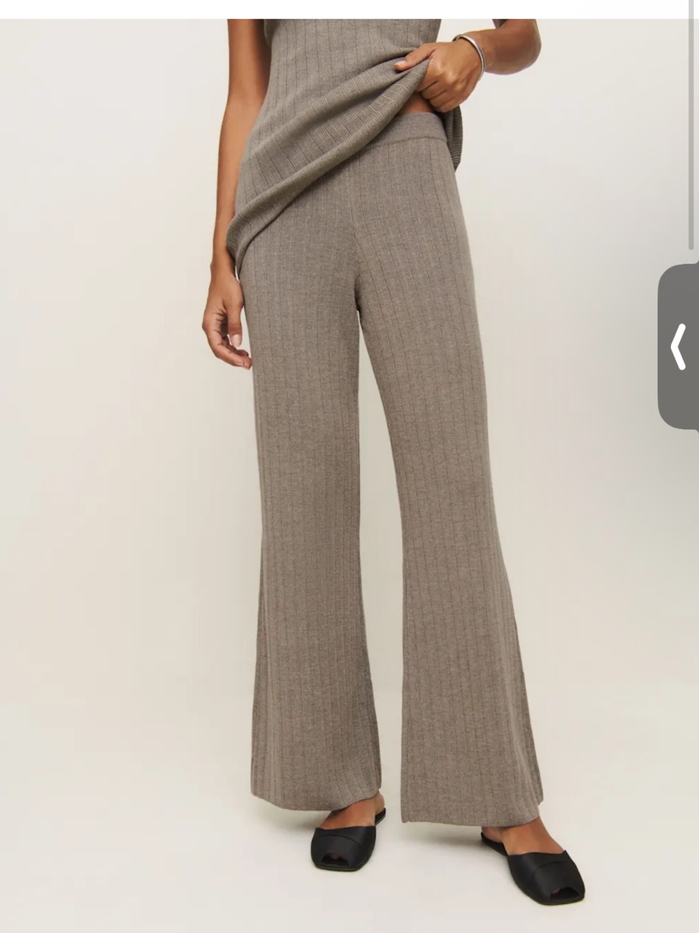Reformation Novah Taupe Ribbed Wide-Leg Knit Set - Picture 3 of 6